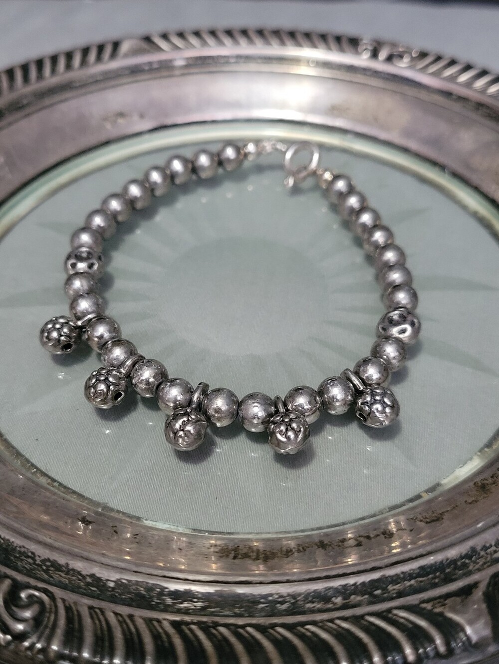 Sterling-Style Silver Bead Charm Bracelet - Silver